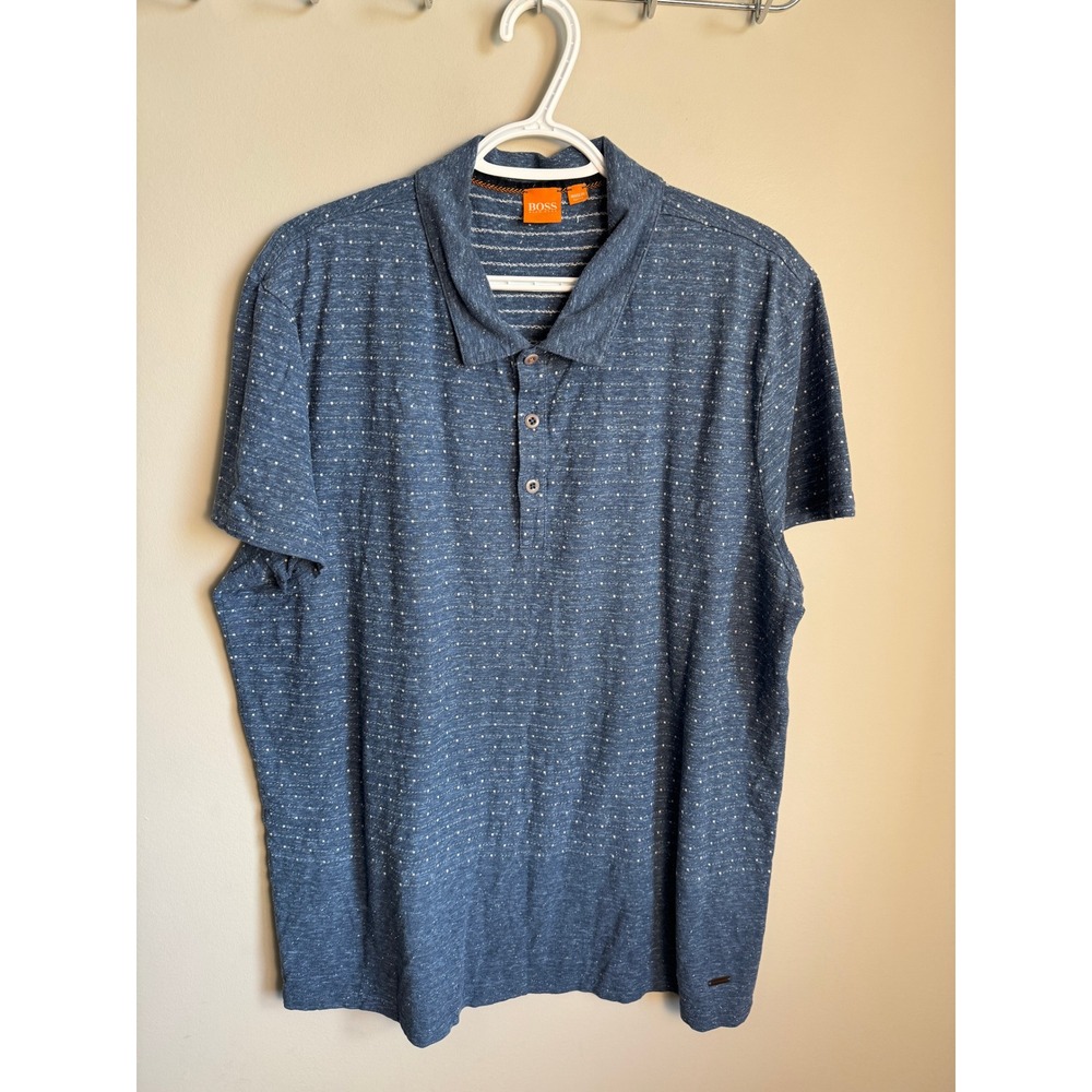 Hugo Boss Mens Blue Dotted Boss Polo XXXL Designer Casual Preppy Knit Golf